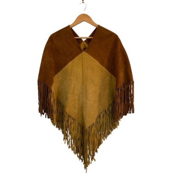 Vintage leather fringed poncho